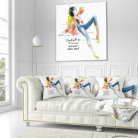 Designart žuta plava mlada žena - apstraktni jastuk za bacanje portreta-18x18
