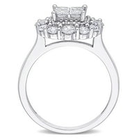 Miabella ženski 1-karatni TW princeza i okrugli rez dijamant 10kt bijeli Zlatni četverostruki Halo zaručnički prsten