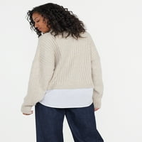 Time and Tru ženski pleteni kabelski pleteni poplin sloj-džemper izgleda, veličine XS-XXXL