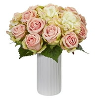 Vještački aranžman ruže i hortenzije u Bijeloj vazi