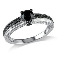 1-karatni T. W. crno-bijeli dijamant zaručnički prsten od 10k bijelog zlata
