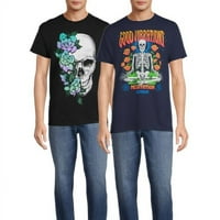 Good Vibrations Skeleton & Flower Skull kratki rukav muške grafičke majice, 2 pakovanja