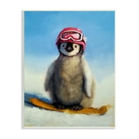 Stupell Industries Snowy Penguin Chick snowboarding sportske crvene naočare za drveni zid Art, 15, dizajn Lucia Heffernan