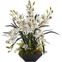 Gotovo prirodni Cymbidium Orchid umjetni cvjetni aranžman sa Crnom vazom, bijelom