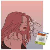 Ručno nacrtana žena sa zidnim posterom za puhanje kose sa iglama, 14.725 22.375