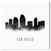 Wynwood Studio Cities and Skylines Wall Art Canvas Prints 'San Diego Aquarecolor' Sjedinjene Američke Države gradovi-Crna, Bijela