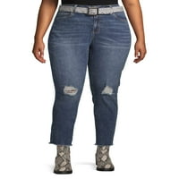 Dollhouse Juniors ' Plus Size Destructed Jean sa štampanim pojasom