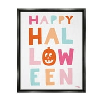 Stupell Industries Pastel Happy Halloween tekst hiroviti motiv bundeve grafička Umjetnost Jet crna plutajuća