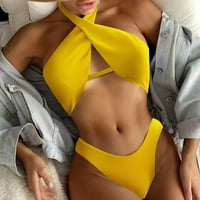 B91XZ kupaći kostimi za žene Čvrsta boja Split bikini američki tanki kupaći kostimi žene žuti, s